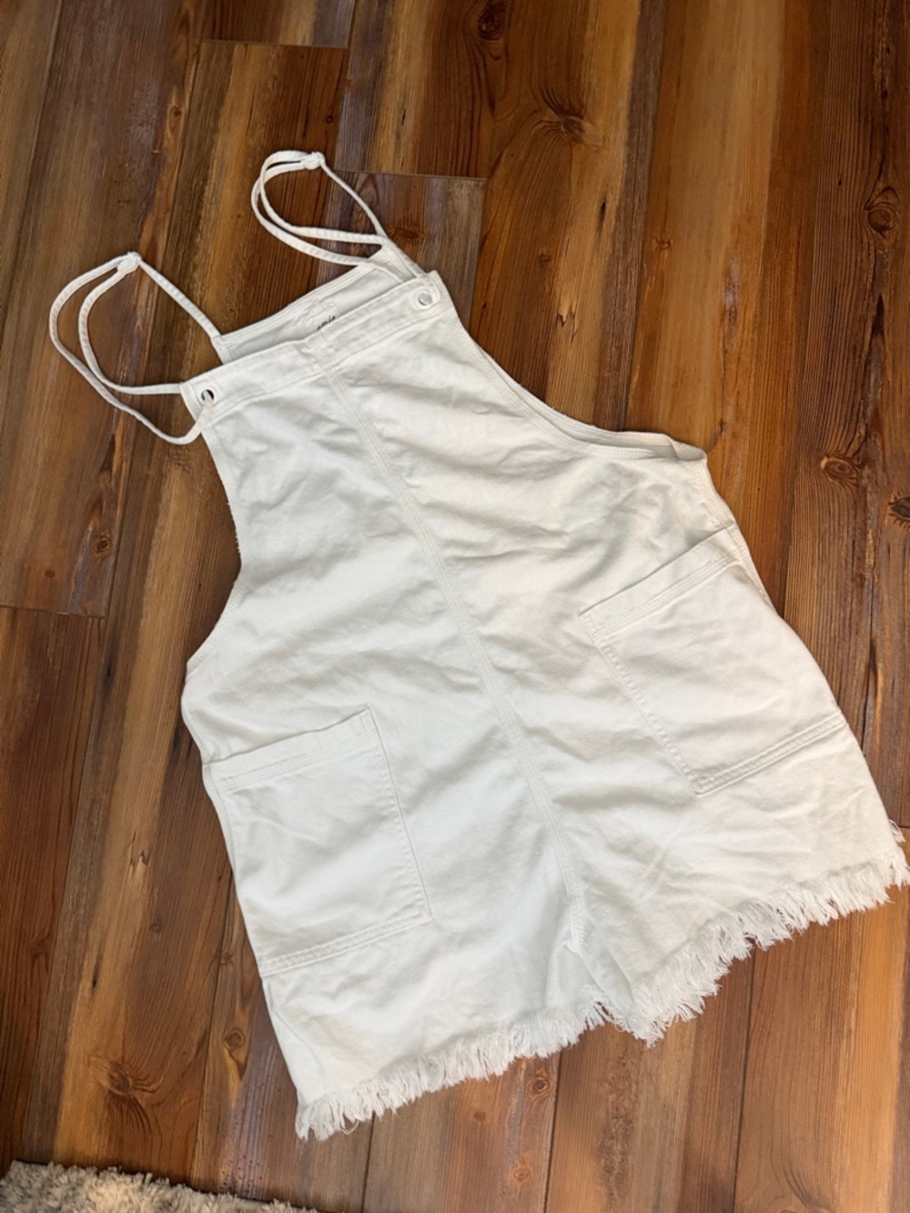 Aerie white denim frayed romper / shortalls